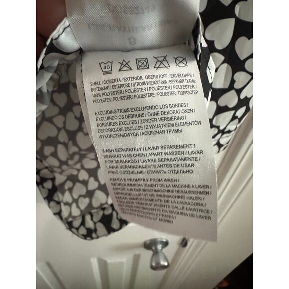 BRAVE SOUL Hearts Heart Rayheart Black White Raincoat Rain Jacket Hooded - Sz XS - Picture 7 of 9